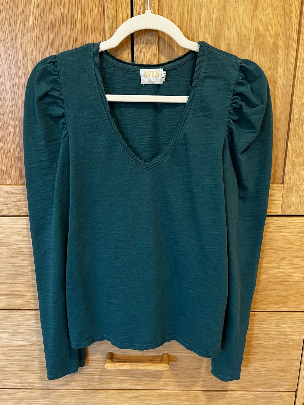 Nation LTD Elizabeth Long Puff Sleeve Tee Deep Teal Size Medium Feminine Casual